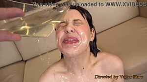 Piss Drinking DP for Sandy with 2 Monster Cocks in Ass for Anal Orgasm