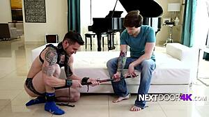 Hardcore hotties engage in leather bareback gay sex