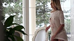 Beautiful couple makes love in missionary position