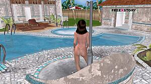 i watch this cute girl pose sexily and shower in the pool