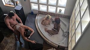 Indian babe gets banged in a hot interracial orgy
