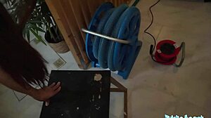 risky sex at the public indoor pool with brunette babe in bikini