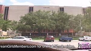 Addison’s naked campus adventure with big boobs and a shaved pussy
