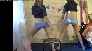 white whores dance seductively in tight hot pants