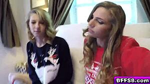 Naughty teen 18+ babe receives surprise monster cock in a box for group hardcore facial and blowjob.