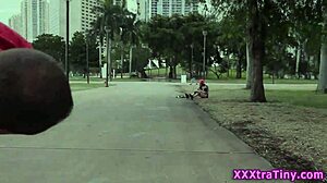 Little teenager rammed hard by massive cock in outdoor action