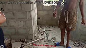 Two street guys fuck a homeless girl in construction site