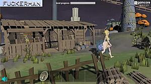 Beautiful anime game with hot blonde and big boobs, ends up in a nice anal scene