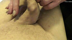 European amateur's sensual foreskin play and handjob with latex gloves