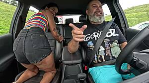 talita lima gives bareback ass in car ride down serra