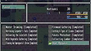 Tanned girl Natsuki in hentai game with big cock