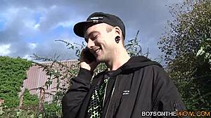 Twinks hook up in vehicle for wild threesome action