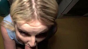 Man, this hot California blonde sucks a massive European cock in public!