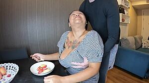 Lactating Asian Milf Breastfeeding with Interracial Big Cock Blowjob