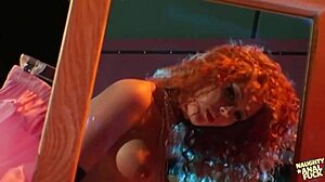 Redheaded minx in lingerie moans joyfully while her man stretches out her tight pink butthole 😍