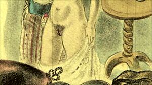 Vintage erotic illustration featuring retro cartoon anime comic hentai scenes