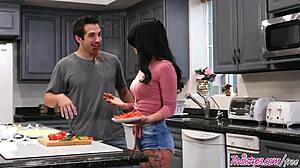 In Twistys, Gina Valentina and Donnie Rock engage in a food fight that turns into sex