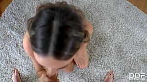 Long-haired teen Rachele Richey swallows big cock loads