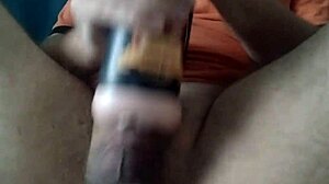 White boy masturbates his fat uncut cock with pocket pussy moans and cums inside toy