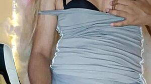 Touching rich transsexual in crossdressing outfit passionately