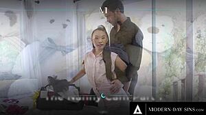 horny housekeeper masturbates shaved pussy to get caught by boss