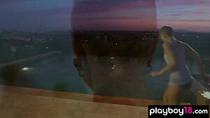 Redhead Britt Linn strips and goes for a solo swim