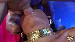 Tight brunette boldly prepares for anal with intense mouth pummeling and toy railing