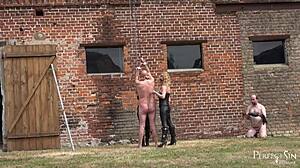 Keep quiet or else! Miss Suzanna Maxwell and Miss Courtney dominate talkative slave with deepthroat.
