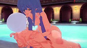 Roxy Migurdia drilled poolside as Eris watches in fantasy hentai.