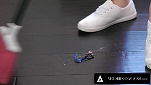 horny housekeeper masturbates shaved pussy to get caught by boss