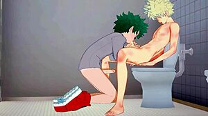Midoriya's Hot Blowjob to Bakugou with Cum Finish. Dive into Anime Action!