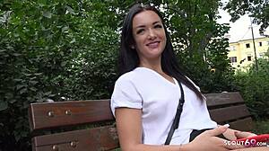 german scout got me, slim zuzu, for rough street casting fuck