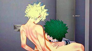 Midoriya's Hot Blowjob to Bakugou with Cum Finish. Dive into Anime Action!