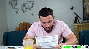 Step son fucks golddigger step mom and step sister in taboo threesome 😈