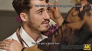 Mature French cougar seduces with shaved charm in hot scene