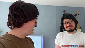 Yorkshire geek tricked into first blowjob by tattooed brit