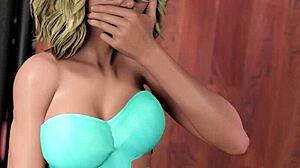 Futa3dx blonde babe cums in dressing room threesome