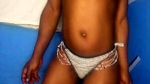 Tight ebony pussy masturbation with standing position show