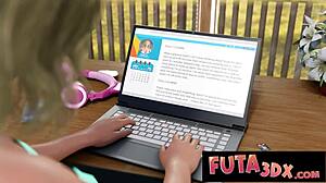 Futa3dx blonde babe cums in dressing room threesome