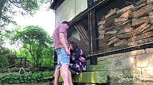 Public porn with an added flavor of animalistic desire in a deserted farmstead