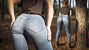 Hot MILF Teases in Tight Jeans with Amazing Big Ass Outdoors