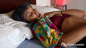 Jay is a hot girl with curly hair and she is solo in this video while she pleasures herself