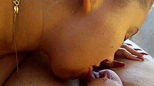 A sexy blonde gives a good blow job to an old man with a small penis and swallows the semen