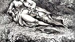 Vintage erotic drawings unfold a sensual retro story.