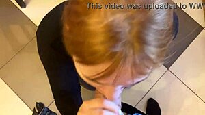 Redhead neighbor gets angry and gives great blow job