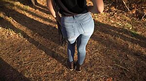 Hot MILF Teases in Tight Jeans with Amazing Big Ass Outdoors