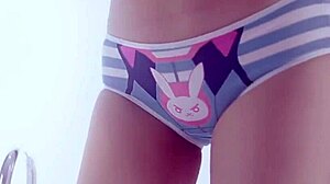 D.Va girl rides dildo in close-up POV asshole action.