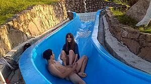 Wildly Fucking My Stuck Stepsister In The Pool Slide