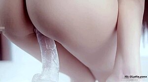 D.Va girl rides dildo in close-up POV asshole action.