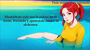 Roleplay with a naughty footjob loving hentai babe by the pool